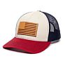 American Flag Genuine Leather Patch Mesh Back Trucker Hat - Adjustable Snapback Baseball Cap for Men & Women