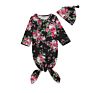 Baby Girls Floral Print Soft and Cute Design Knot Gown Romper with Hat Sleeping Bag Clothes Baby Gown