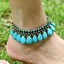 Bohemian Ethnic Wind Hand-Woven Bells Water Drop Bracelet Retro Copper Beads Turquoise Beach Anklet Female