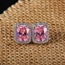Brass Square round Geometric Bride Earrings Wedding Pink Diamond Cz Zircon Heart Stud Earrings for Women