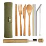 Customized Logo Portable Outdoor Travel Tableware Straw Utensils Eco Friendly Cutlery Set Bamboo