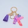 Cute English Letter Pendant Key Chains Ring Tassel Keyring Resin Acrylic Initial Car Handbag Keychain Holder Accessories Jewelry