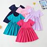 Kids Fall Wear Manufacturers Eco-Friendly Solid Color 95% Cotton Daily Life Dress for Girl