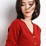 Korean Style Fall V Neck Long Sleeve Button down Plain Knitted Cardigan Sweater