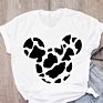 Mickey Cartoon Leopard Bow Short Sleeve Print Graphic T-Shirt Women's T-Shirt