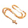 Natural Wood Beads Hand-Woven Wooden Beads Jerusalem Catholic Religious Strand Jewelry Cross Jesus Rosary Necklace