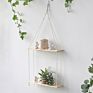 Rope Plant Flower Hanger Pot Holder, Decorative Wooden Macrame Wall Shelf, Boho Wall Hanging Decor
