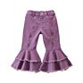 Rts Instock Tiered Baby Girl Flared Denim Pants Kids Jeans Bell Bottom