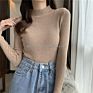 Sweater Women Autumn Pullover Sweaters Soft Stretch Ribbed Knitted Sweater Mock Neck Basic Casual Knit Tops