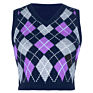 Arrivals Spring Fall Casual Crop Women V-Neck Sleeveless Ladies Plaid Knit Argyle Sweater Vest