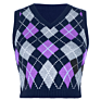 Arrivals Spring Fall Casual Crop Women V-Neck Sleeveless Ladies Plaid Knit Argyle Sweater Vest