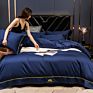 Beauty Luxury Wedding Embroidery Solid Color Bridal Bed Sheet 100% Cotton King Size 4 Pcs Satin Red Bedspreads Bedding Set