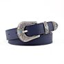 Black Leather Women Metal Heart Buckle Waist Vintage Western Carved Ladies Belt Waistband Cinturon Mujer