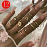 Boho Vintage Ring Set Gold Knuckle Rings for Women Crystal Star Crescent Geometric Female Finger Rings Set Jewelry