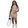 Casual Solid Color Night Club Embroidery Lucky Label Turtleneck Zip up Hoodie and Shorts Ribbed Two Piece Set Women