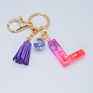 Cute English Letter Pendant Key Chains Ring Tassel Keyring Resin Acrylic Initial Car Handbag Keychain Holder Accessories Jewelry
