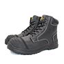 Light Genuine Leather Black Mid Cut Safety Shoes with Steel Toe for Man