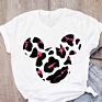 Mickey Cartoon Leopard Bow Short Sleeve Print Graphic T-Shirt Women's T-Shirt