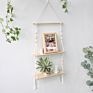 Rope Plant Flower Hanger Pot Holder, Decorative Wooden Macrame Wall Shelf, Boho Wall Hanging Decor