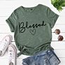 Style American Women's Loose-Fitting Blessed Heart-Shaped Cotton Collar Short-Sleeved T-Shirt for Women