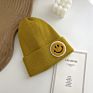 Women 15 Colors Stock Knit Beanies with Logo Smiley Face Beanie