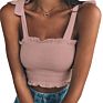 Women's Frill Smocked Crop Tank Top Bow Tie Strap Shoulder Bandeau Stretch Tube Top