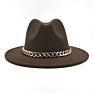 Womens's Hat Wide Brim Thick Gold Chain Band Classic Black Beige Felted Cap Panama Cowboy Jazz Men Caps Luxury Fedora Women Hats