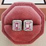 Brass Square round Geometric Bride Earrings Wedding Pink Diamond Cz Zircon Heart Stud Earrings for Women