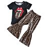 Children Baby Girls Newborn Moody Boutique Clothing Tie Dye Sets Kids Bleaching Leopard Bell-Bottomed Pants Fashionable Outfit