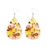 Creative Handmade Light Weight Flower Print Teardrop Earrings Leather Earrings for Women Party Wedding Jewelry