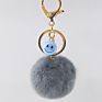 Fur Ball Keyring Imitation Faux Rex Rabbit Fur Ball Keychain Creative Car Key Chain Acrylic Smiley Hair Ball Pendant