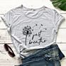 Just Breathe 100% Cotton T-Shirt Vintage Women Anxiety Graphic Tshirt