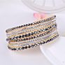 Korean Velvet Jewelry Stud Wrapped Handmade Crystal Rhinestones Paved Fancy Multilayer Pu Leather Bracelet