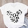 Mickey Cartoon Leopard Bow Short Sleeve Print Graphic T-Shirt Women's T-Shirt