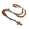 Natural Wood Beads Hand-Woven Wooden Beads Jerusalem Catholic Religious Strand Jewelry Cross Jesus Rosary Necklace
