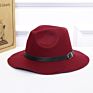 Style Woollen Hat Big Brim Buckle and British Pu Leather Belt Fedora Hat for Ladies