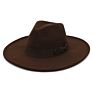 Womens Classic Wide Brim Floppy Panama Bow Hat Belt Buckle Wool Felt Fedora Hat