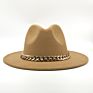 Womens's Hat Wide Brim Thick Gold Chain Band Classic Black Beige Felted Cap Panama Cowboy Jazz Men Caps Luxury Fedora Women Hats