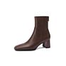 05Dg05-103 Newest Elastic Boots Square Toe Naked Boot Apricot Zipper Back Ankle Boot