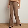 100 Pure Cashmere Rib Knitted Womens Loose Wide Leg Pants