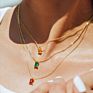 18K Gold Plated Stainless Steel Chain Layered Multicolor Gemstone Necklace for Women