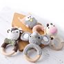 1Pc Baby Teether Music Rattles for Kids Animal Crochet Rattle Elephant Giraffe Ring Wooden Babies Gym Montessori Children's Toys