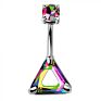 316L Stainless Steel Rainbow Hollow Triangle Cz Belly Button Navel Ring Piercing Body Jewelry