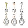 316L Surgical Steel Gold Tear Drop Cz Dangle Navel Bar Belly Button Rings Piercing Jewelry