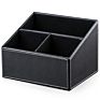 3 Compartments Pen Pencil Sundries Holder Leather Case Office Storage Box