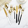 4 Pcs Flatware 304 Stainless Golden Set Black Handle and Gold Cutlery