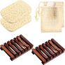 6 Pieces Bamboo Soap Dish Set, 2 Pieces Wood Soap Case and 2 Pieces Soap Saver