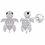 925 Sterling Silver Pink Cz Little Turtle Screw Back Earrings for Toddlers Girls