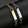 Acceptable Engraved Letter Stainless Steel Bracelet Gold Silver Black Name Plate Men's Link Chain Bracelet Diy