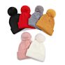 Autumn and Children's Rabbit Fur Wool Curled Edge Warm Solid Color Knitted Hat Knit Cap Hats Beanie Hat with Pom P